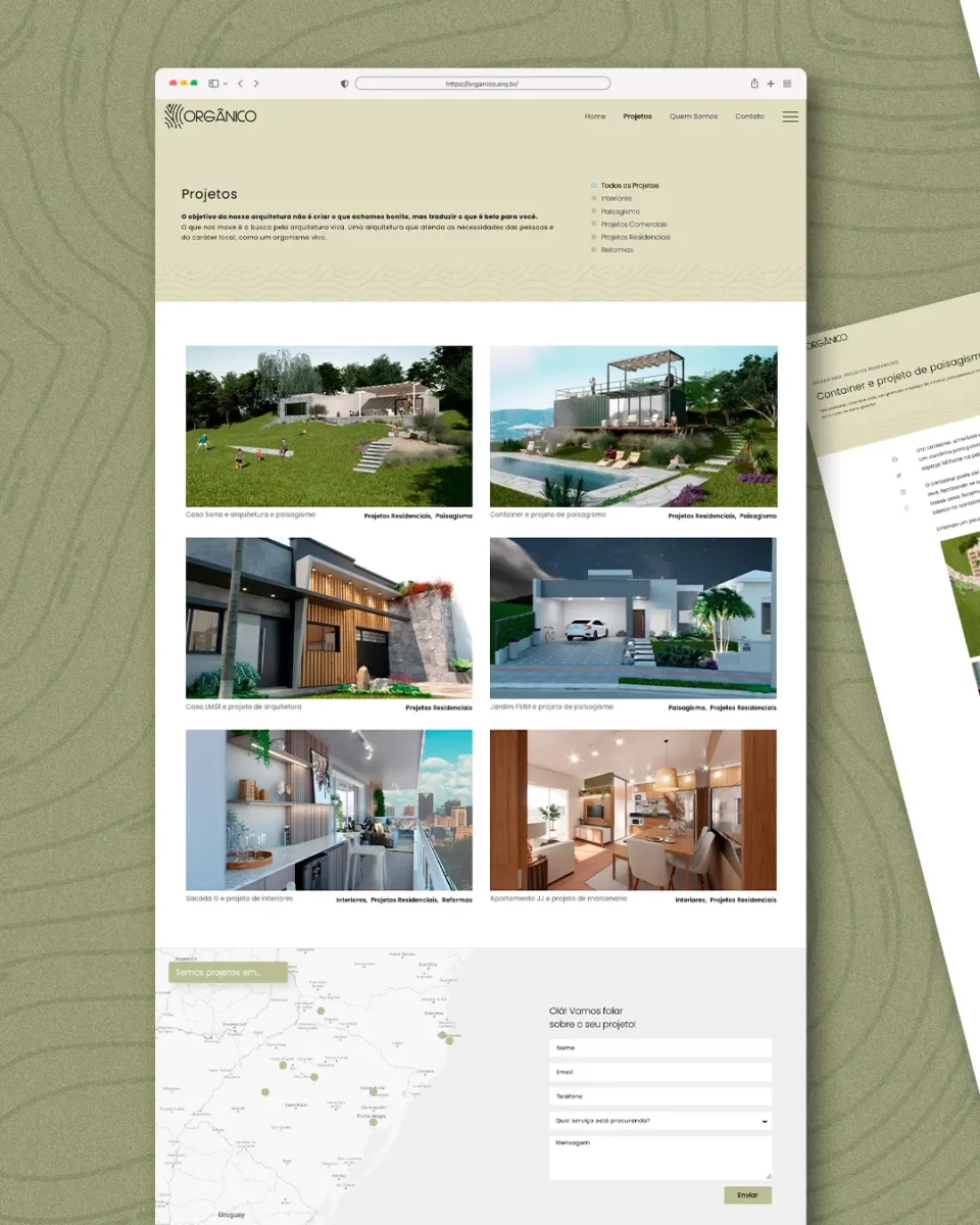 A lista dos projetos da empresa (cases de sucesso) com um filtro de fácil utilização, permite que o visitante encontre rapidamente projetos do seu interesse.