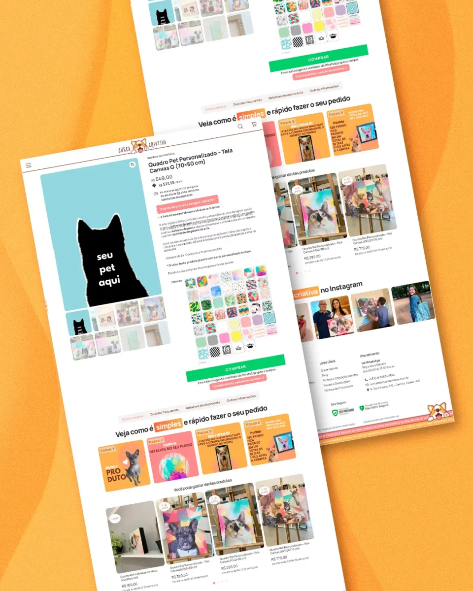 Página de produto com variações gráficas, listagem de imagens e simulador de parcelas...